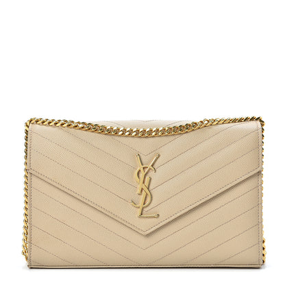 Saint Laurent Grain De Poudre Matelasse Chevron Monogram Chain Wallet Nude Powder 1 of 15