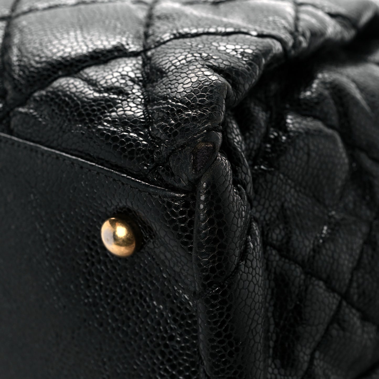 Crumpled Grained Calfskin Large Coco Pleats Tote Black