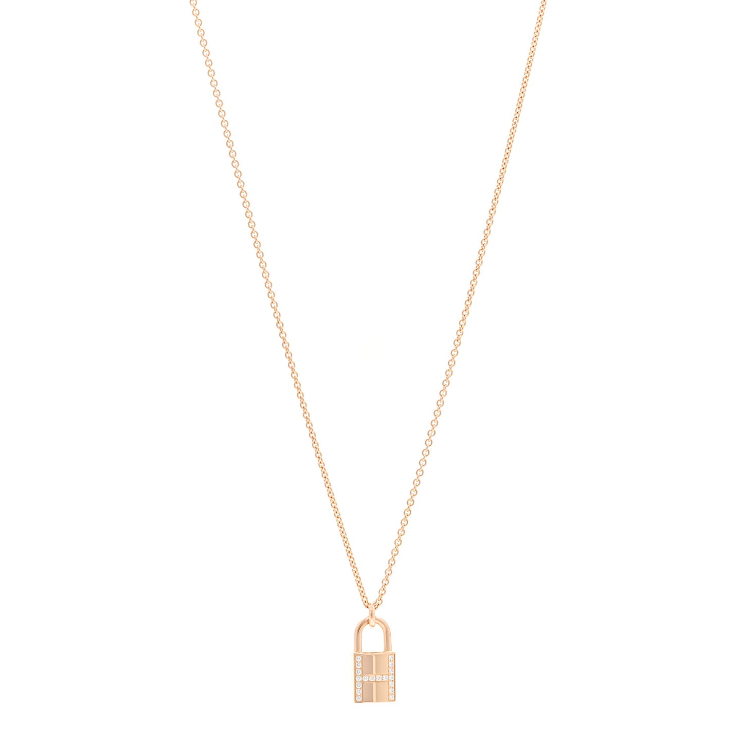 18K Rose Gold Diamond Amulettes Cadenas Pendant Necklace