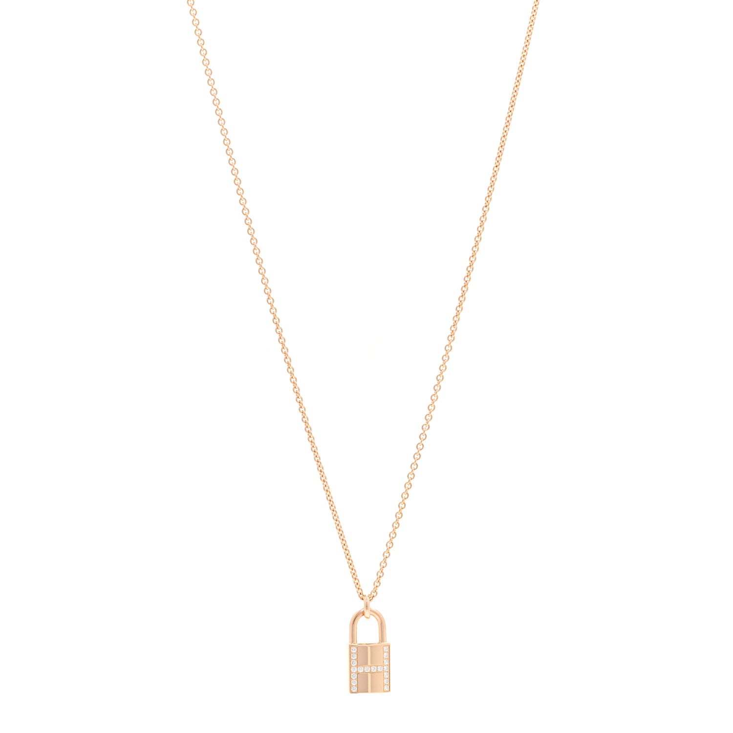 Hermes 18K Rose Gold Diamond Amulettes Cadenas Pendant Necklace 1 of 6