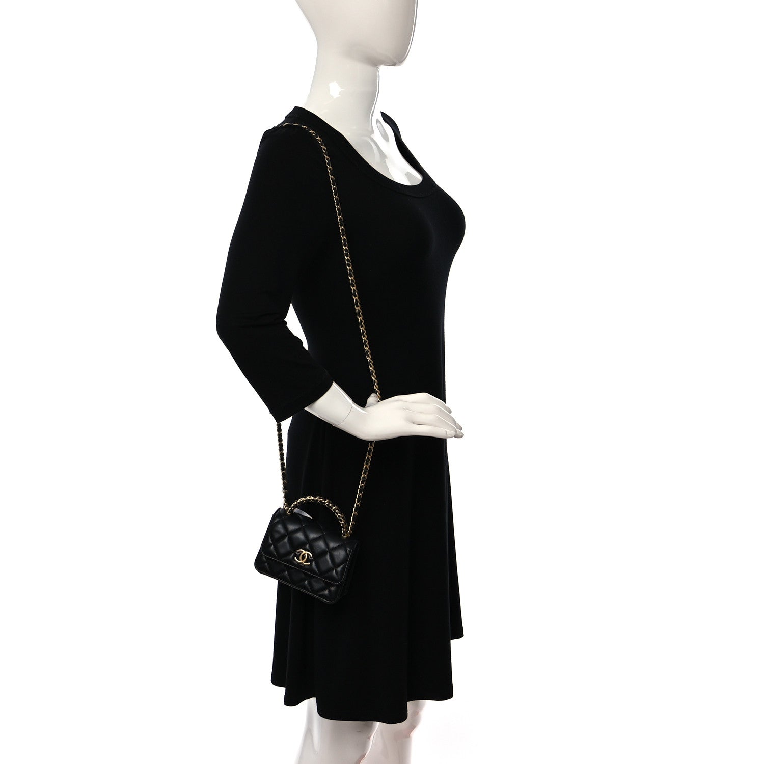 Chanel Lambskin Quilted Chain Top Handle Clutch With Chain Black 2 of 12