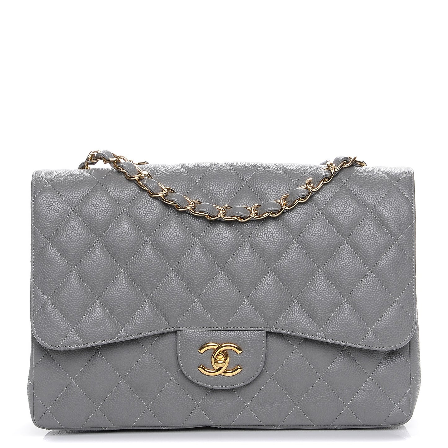 Caviar Quilted Jumbo Single Flap Grey