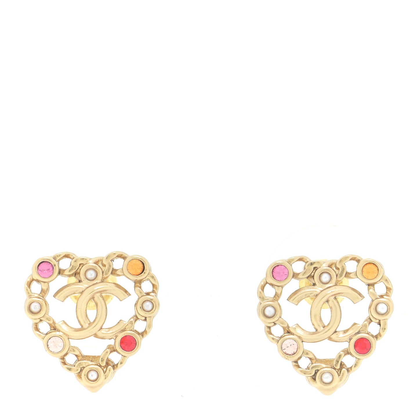 Pearl Crystal CC Heart Earrings Gold Multicolor