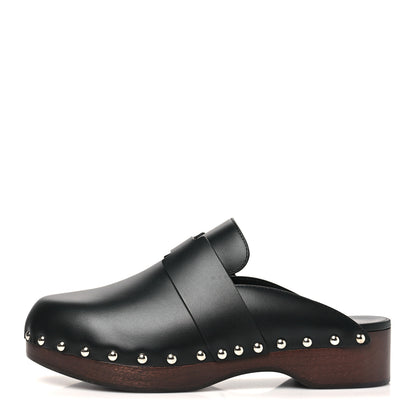 Hermes Calfskin Calya Mules 38 Black 1 of 8