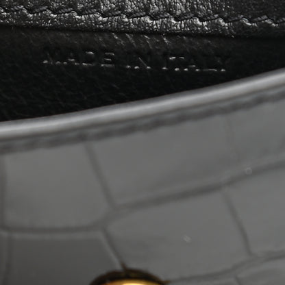 Saint Laurent Calfskin Crocodile Embossed Uptown Monogram Card Case Black 6 of 9