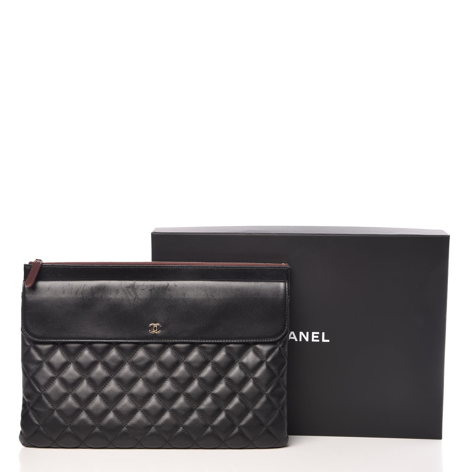 Chanel Lambskin Quilted Large Flap Cosmetic Case Black 10 of 13