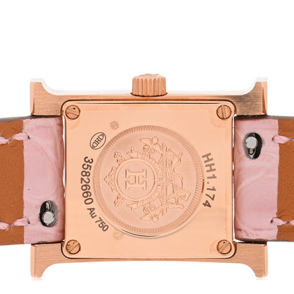 Hermes 18K Rose Gold Alligator Diamond Bezel Rose Opal 17.2mm Heure H Hour Quartz Watch Rose Pale 4 of 5