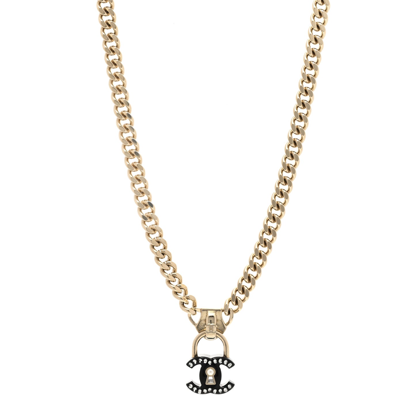 Crystal CC Lock Short Necklace Black Gold