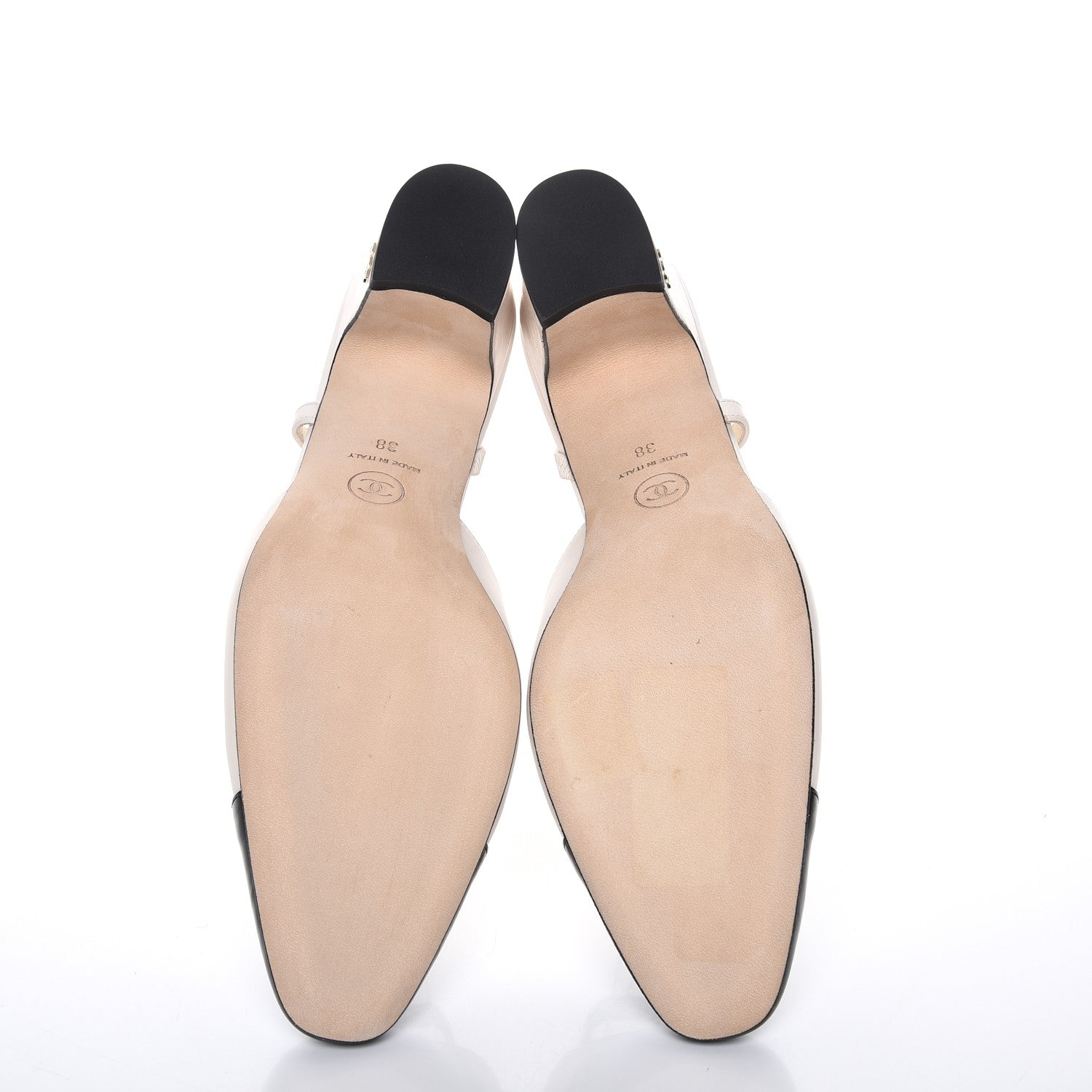 Chanel Calfskin Cap Toe CC Slingback Sandals 38 Ivory Black 5 of 11