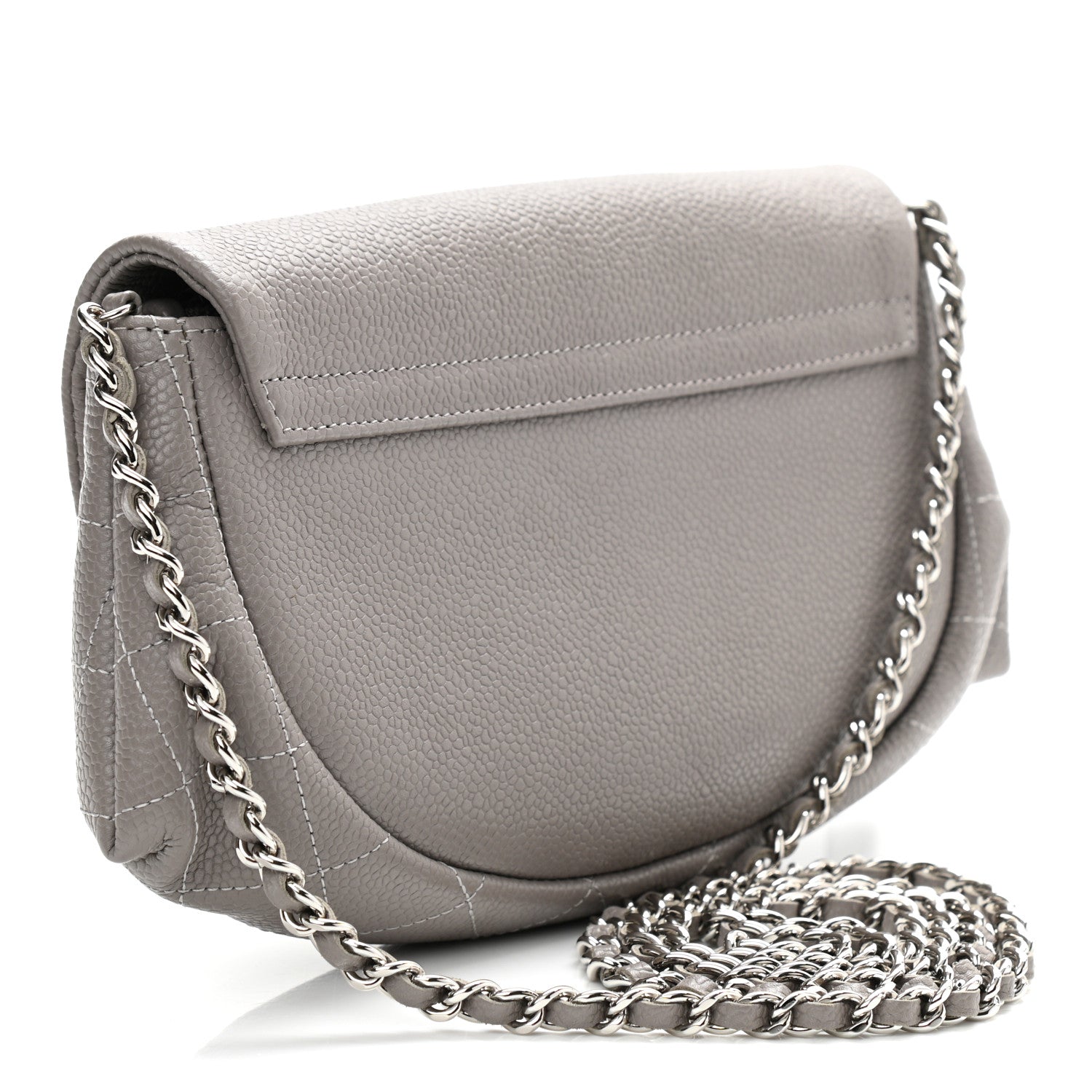 Chanel Caviar Half Moon Wallet On Chain WOC Light Grey 3 of 12