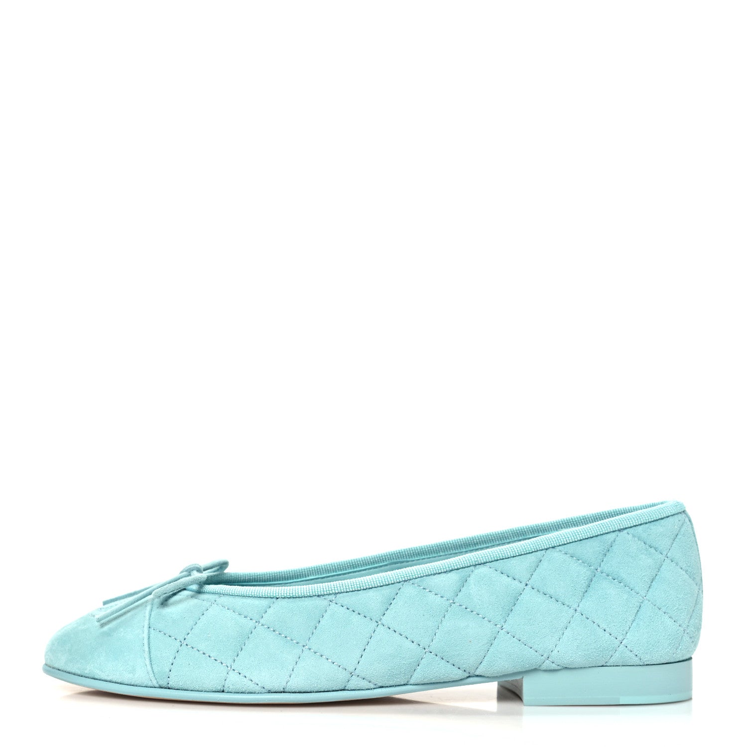 Chanel Suede Calfskin Quilted Cap Toe CC Ballerina Flats 37 Light Blue 1 of 10