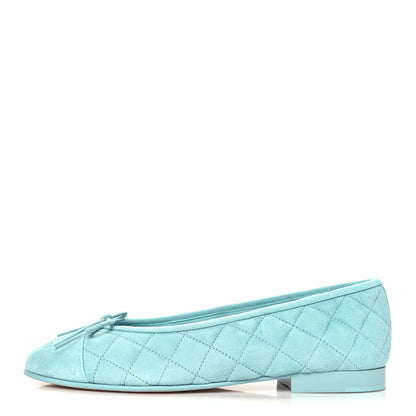 Chanel Suede Calfskin Quilted Cap Toe CC Ballerina Flats 37 Light Blue 1 of 10