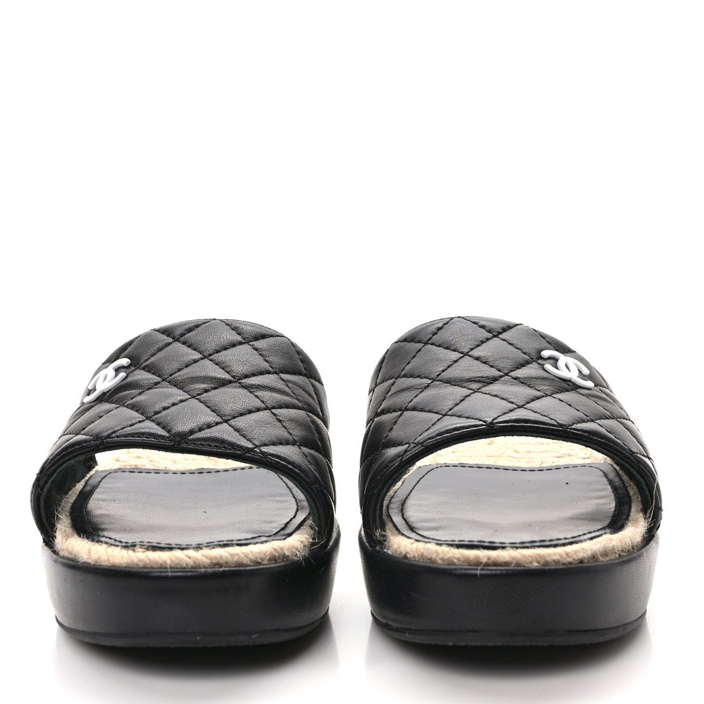 Lambskin Quilted CC Espadrille Slip On Sandals 37 Black