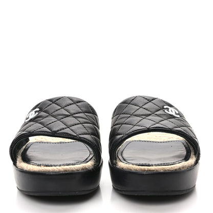 Chanel Lambskin Quilted CC Espadrille Slip On Sandals 37 Black 2 of 10