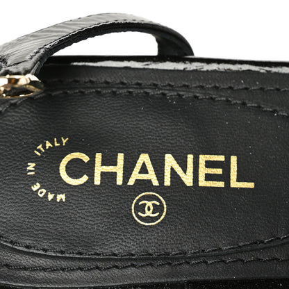 Chanel Crackled Patent Calfskin Pearl Camellia Thong Sandals 36 Black 6 of 9