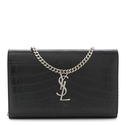 Saint Laurent Crocodile Embossed Calfskin Monogram Chain Wallet Black 1 of 12