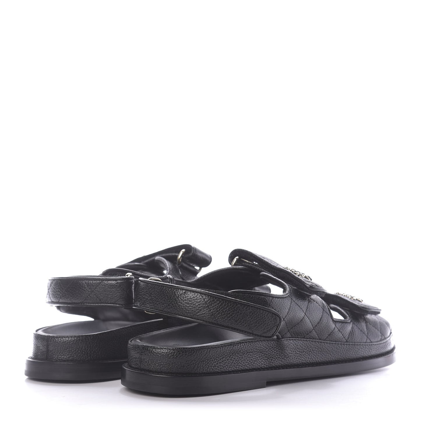 Grained Calfskin Velcro Dad Sandals 40 Black