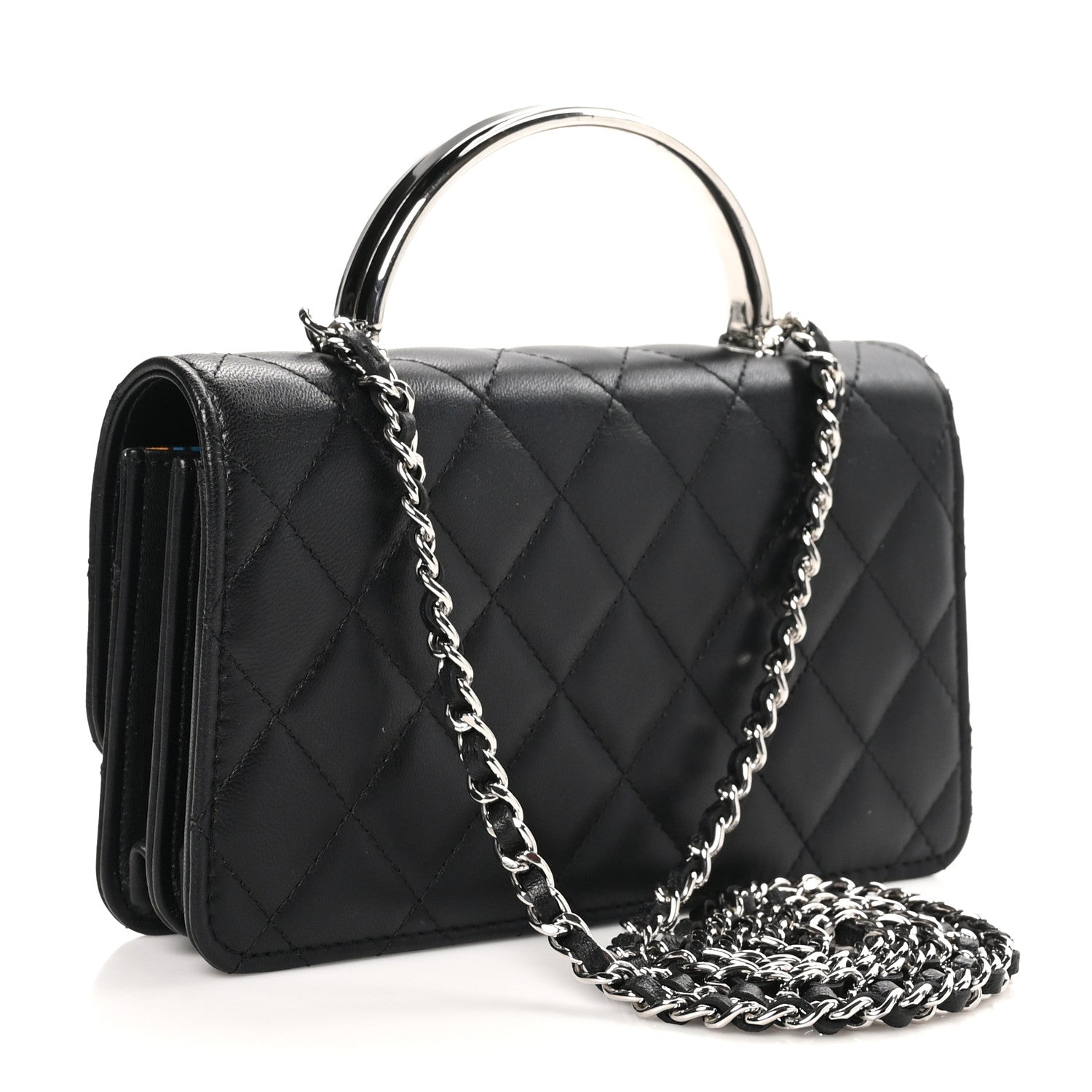 Chanel Lambskin Quilted Metal Top Handle Crossbody Flap Black 3 of 16