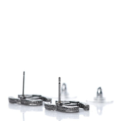 Chanel Ruthenium Crystal CC Earrings Silver Black 4 of 4