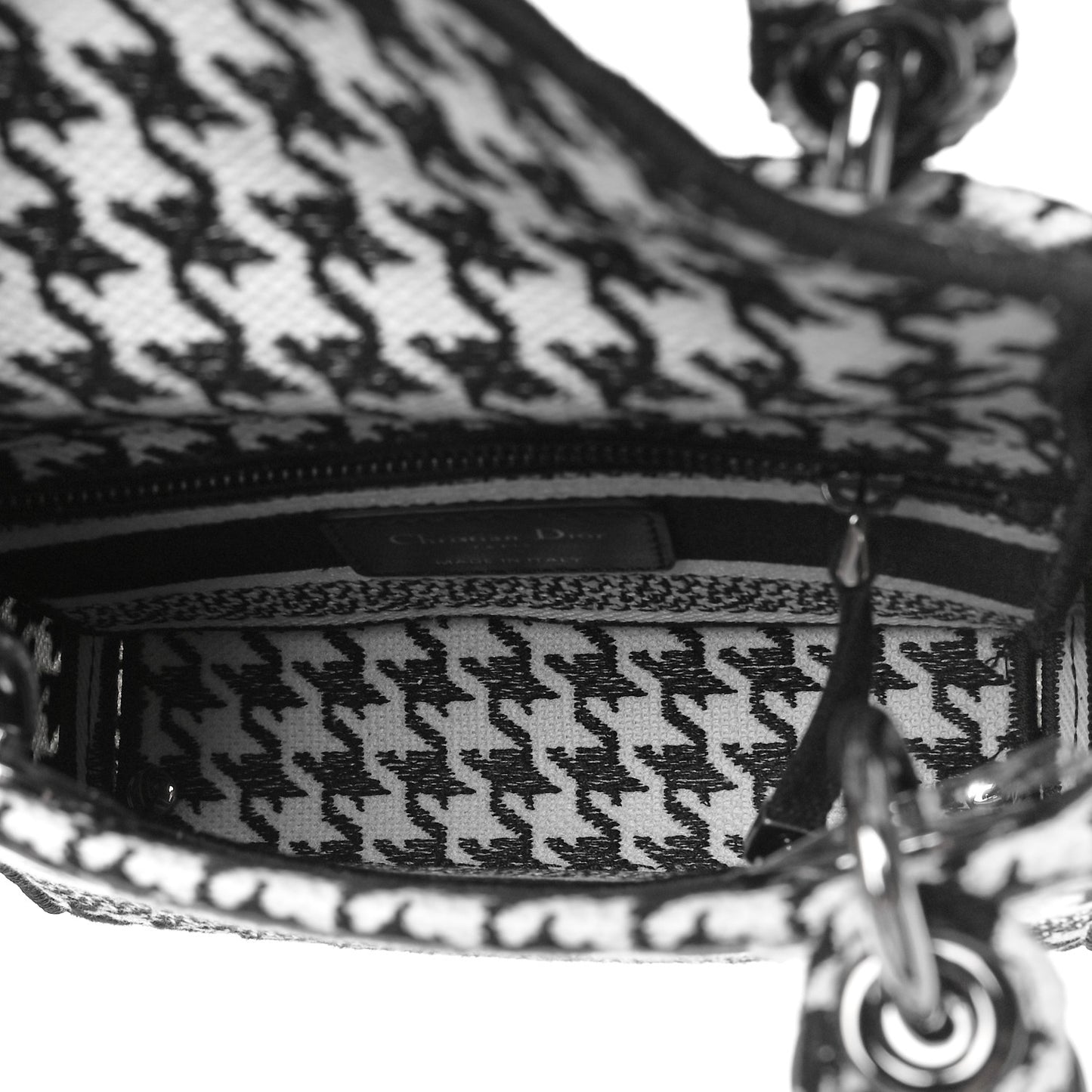 Canvas Houndstooth Embroidered Mini Lady D-Lite Black White