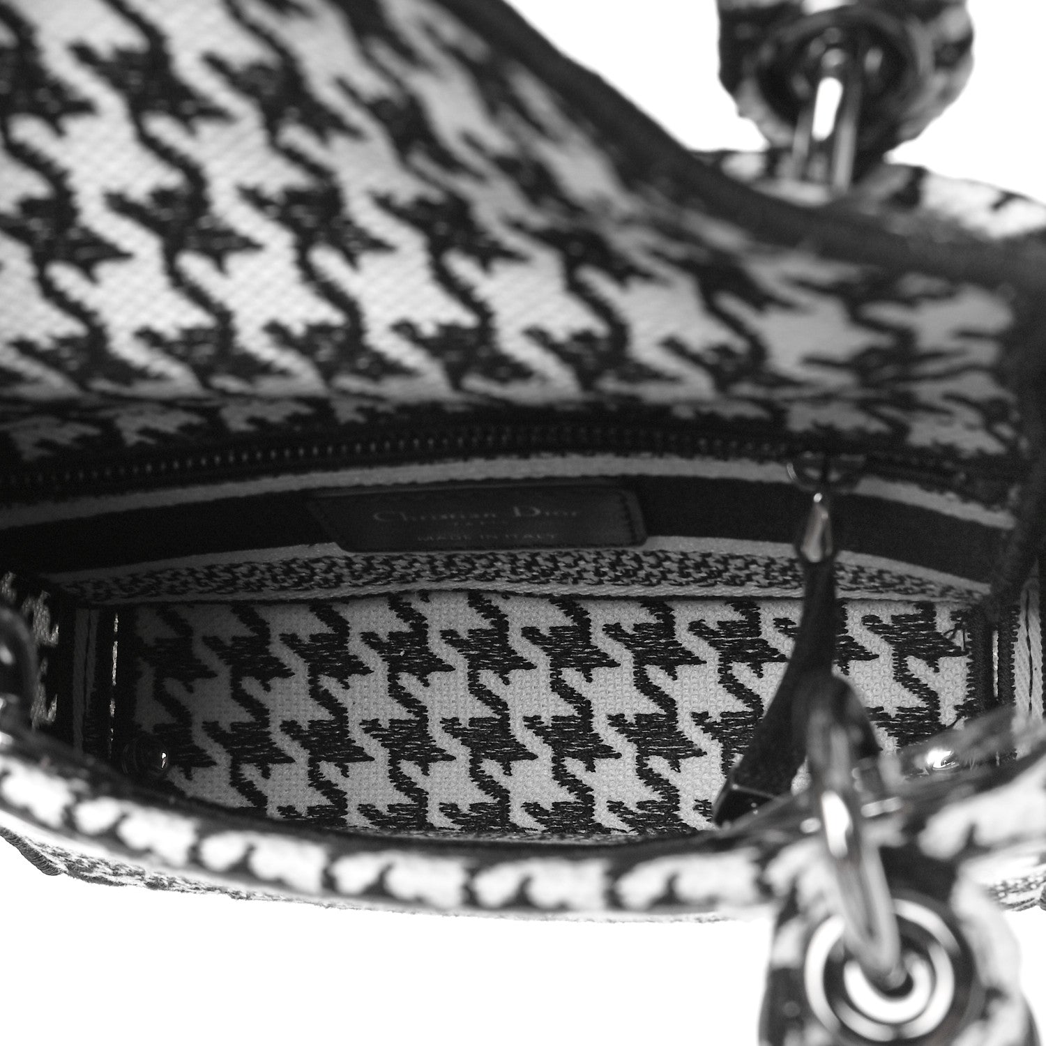 Christian Dior Canvas Houndstooth Embroidered Mini Lady D-Lite Black White 5 of 8