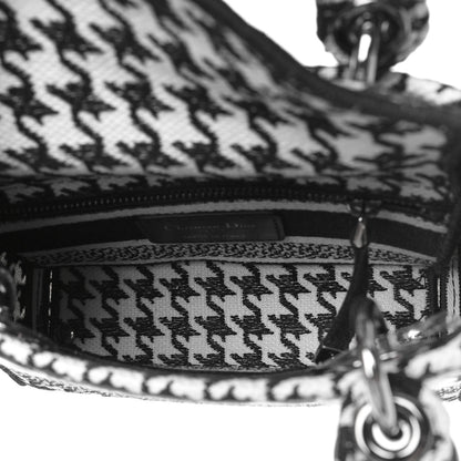 Christian Dior Canvas Houndstooth Embroidered Mini Lady D-Lite Black White 5 of 8