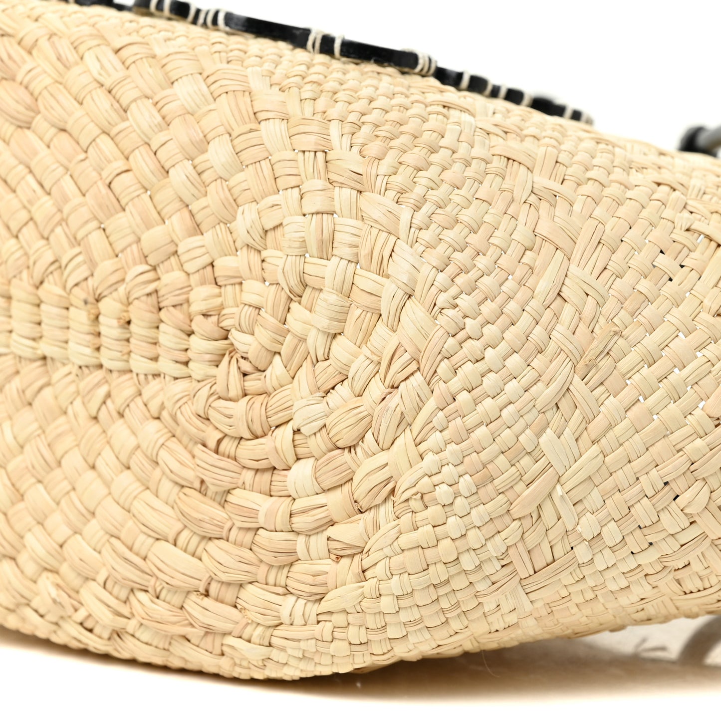 Calfskin Raffia Small Anagram Basket Tote Bag Natural Black