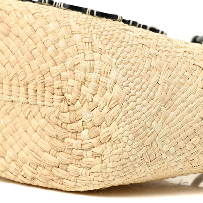Loewe Calfskin Raffia Small Anagram Basket Tote Bag Natural Black 10 of 11