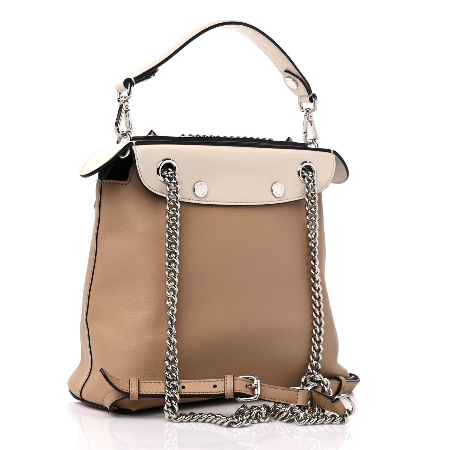 Vitello Century Pearl Bi-Color Scalloped Back to School Backpack Cuoio Camelia