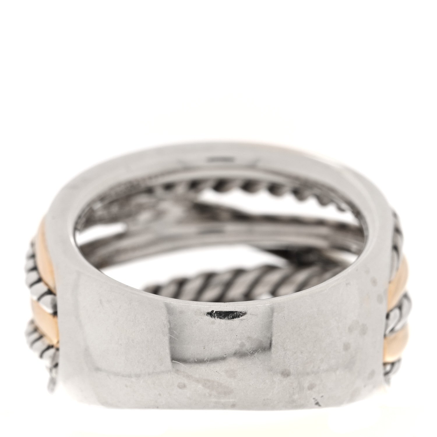 David Yurman Sterling Silver 14K Yellow Gold Wide Crossover Ring 60 9 3 of 4