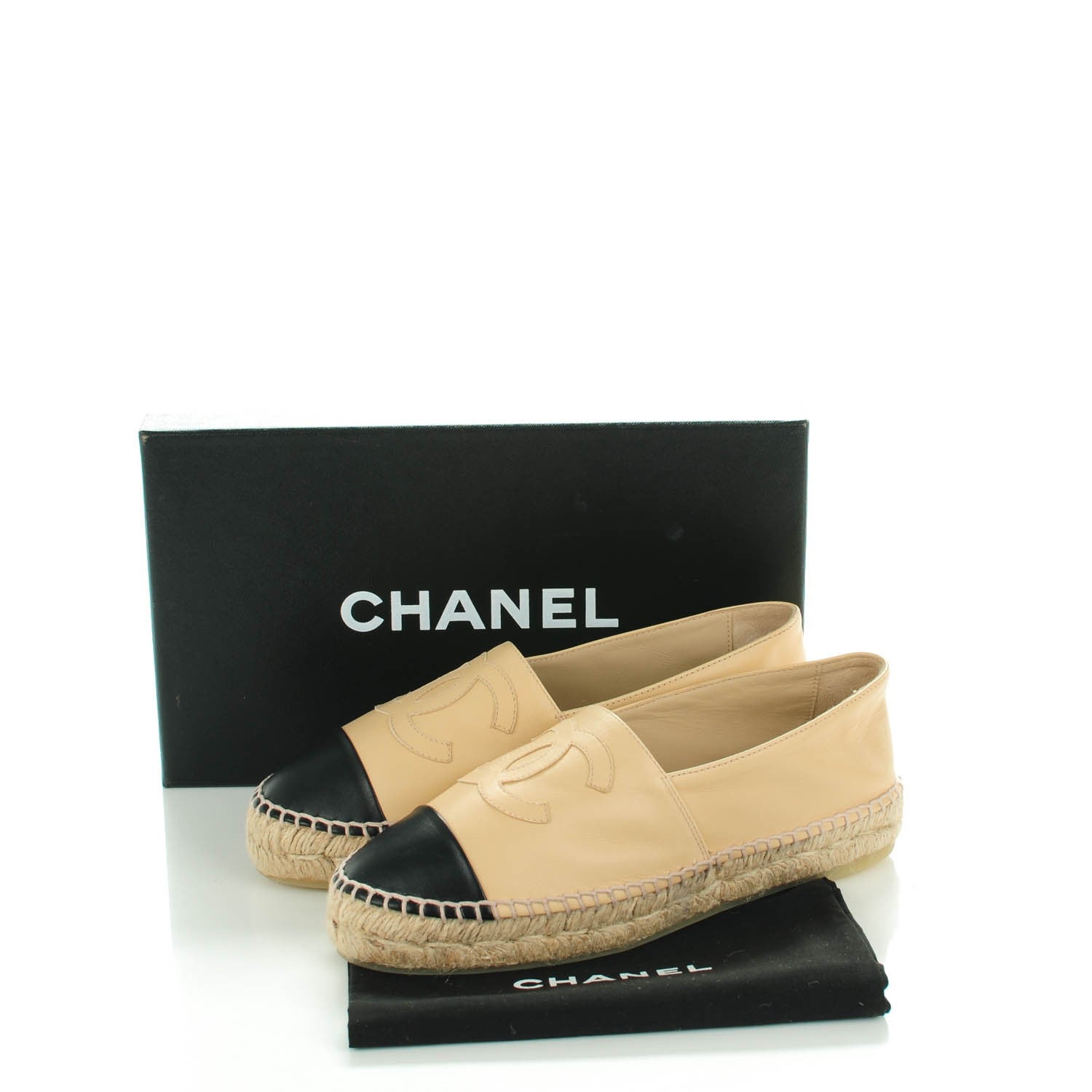 Chanel Lambskin CC Espadrilles 37 Beige Black 5 of 9