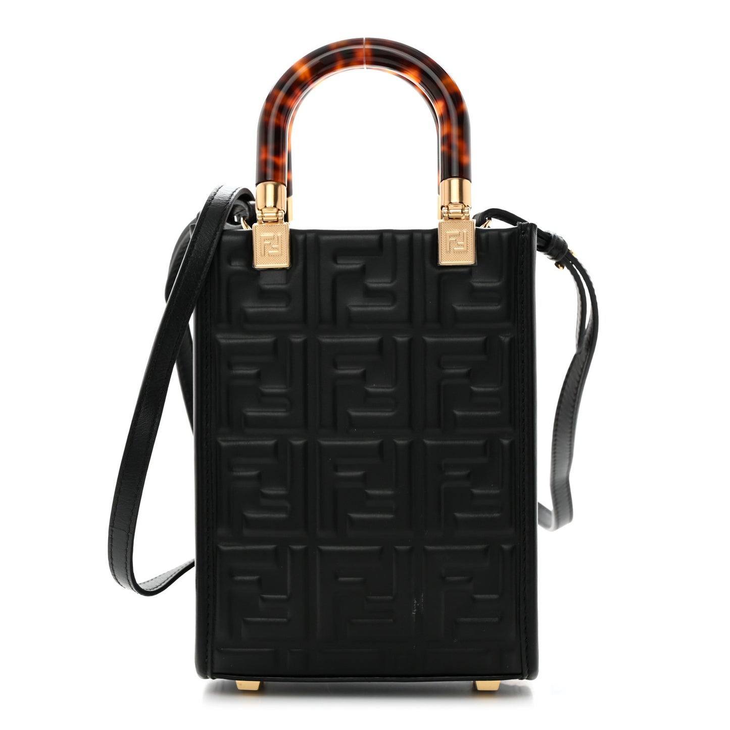 Vitello Plexiglass FF Embossed Mini Fendi Sunshine Shopper Tote Black