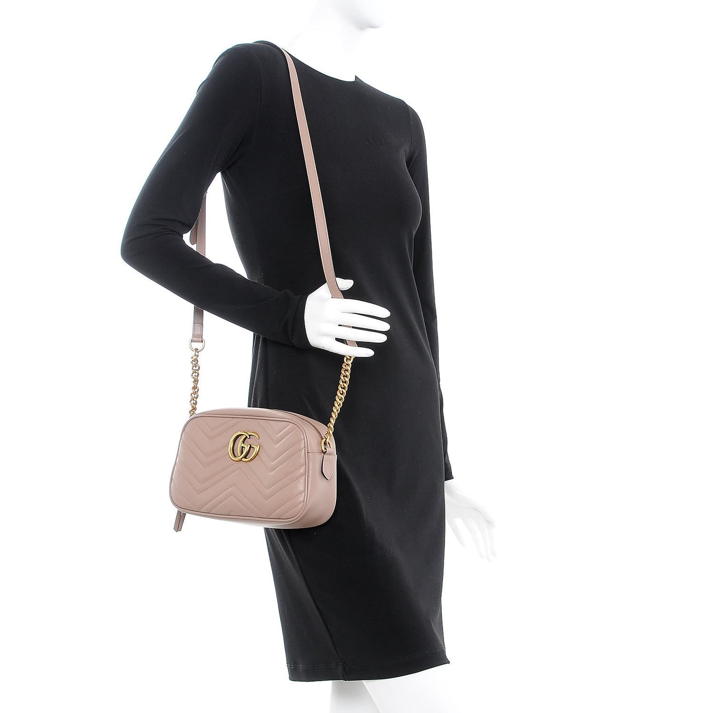 Calfskin Matelasse Small GG Marmont Chain Shoulder Bag Taupe