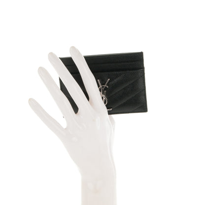 Saint Laurent Grain De Poudre Matelasse Chevron Monogram Credit Card Case Black 2 of 7