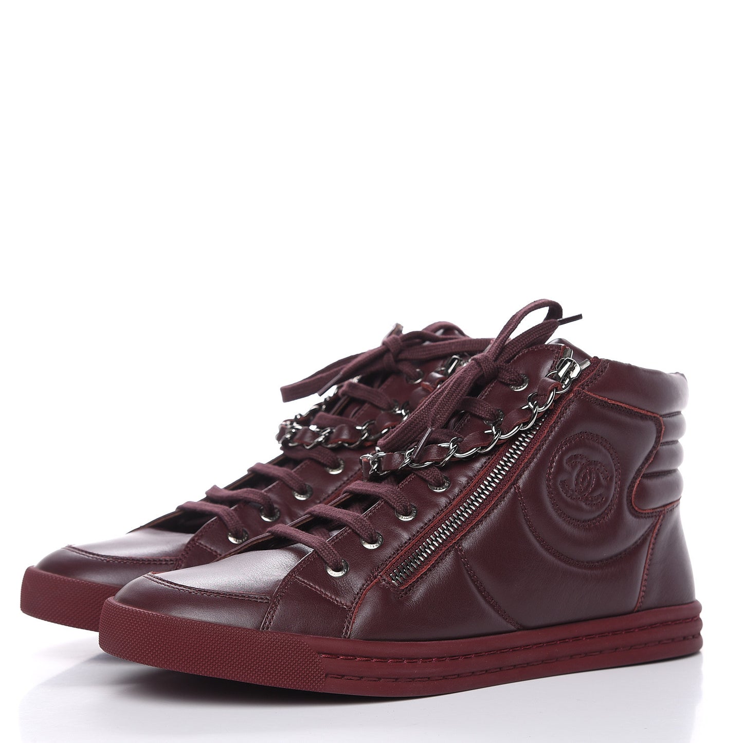 Lambskin Zipped Chain CC Sneakers 41 Burgundy