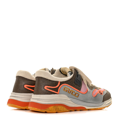 Gucci Calfskin Suede Mesh Lizard Embossed Womens Ultrapace Sneakers 40.5 Silver Anthracite Neon Orange 4 of 8