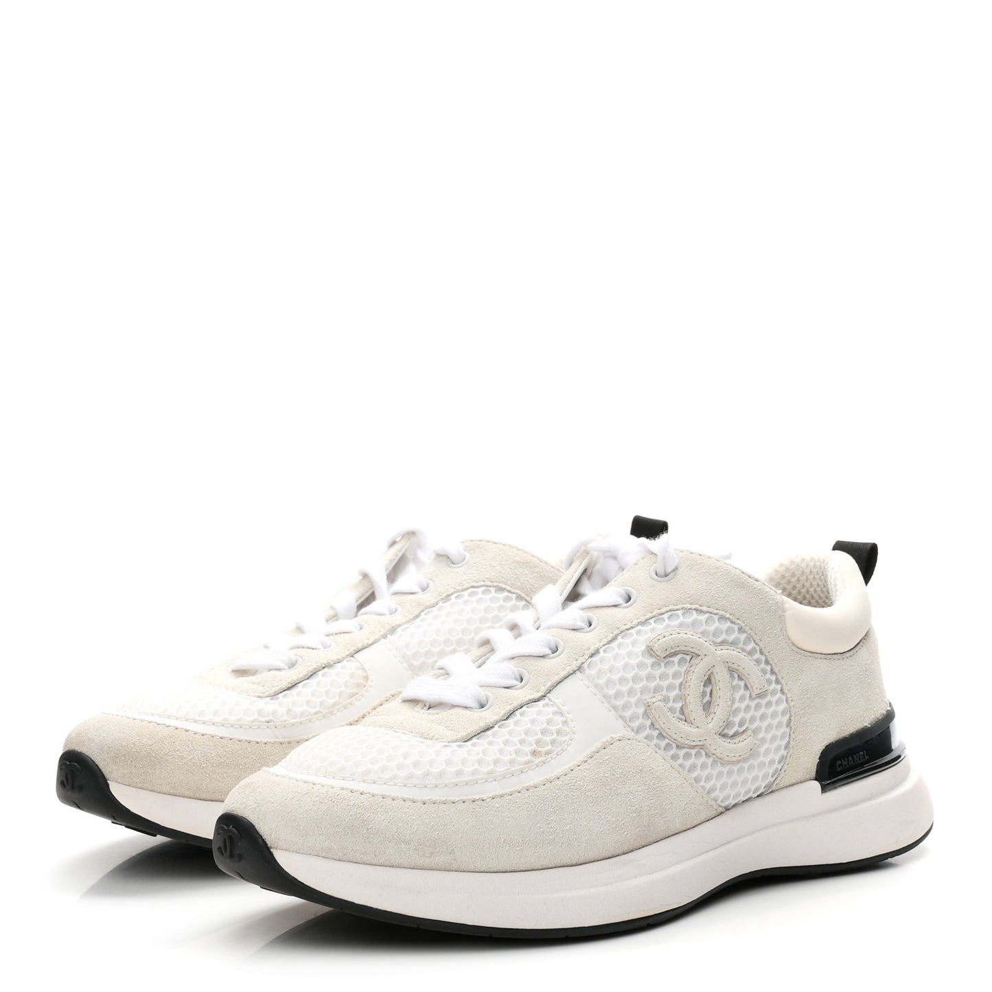 Calfskin Mesh Lycra Suede Womens Logo Sneakers 38.5 White