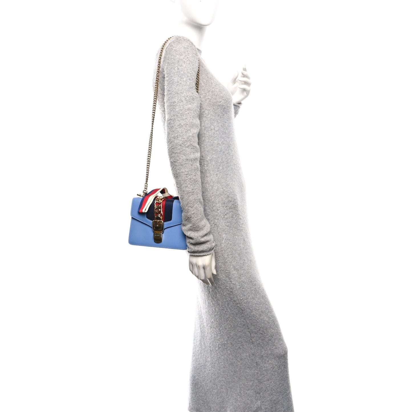 Calfskin Mini Sylvie Chain Shoulder Bag Clear Sky Blue