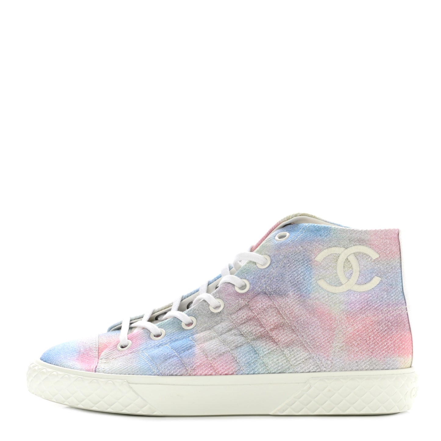 Printed Fabric Quilted High Top Sneakers 41 Green Pink Blue