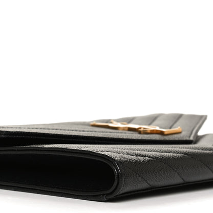 Saint Laurent Grain De Poudre Matelasse Chevron Monogram Envelope Clutch Black 8 of 10