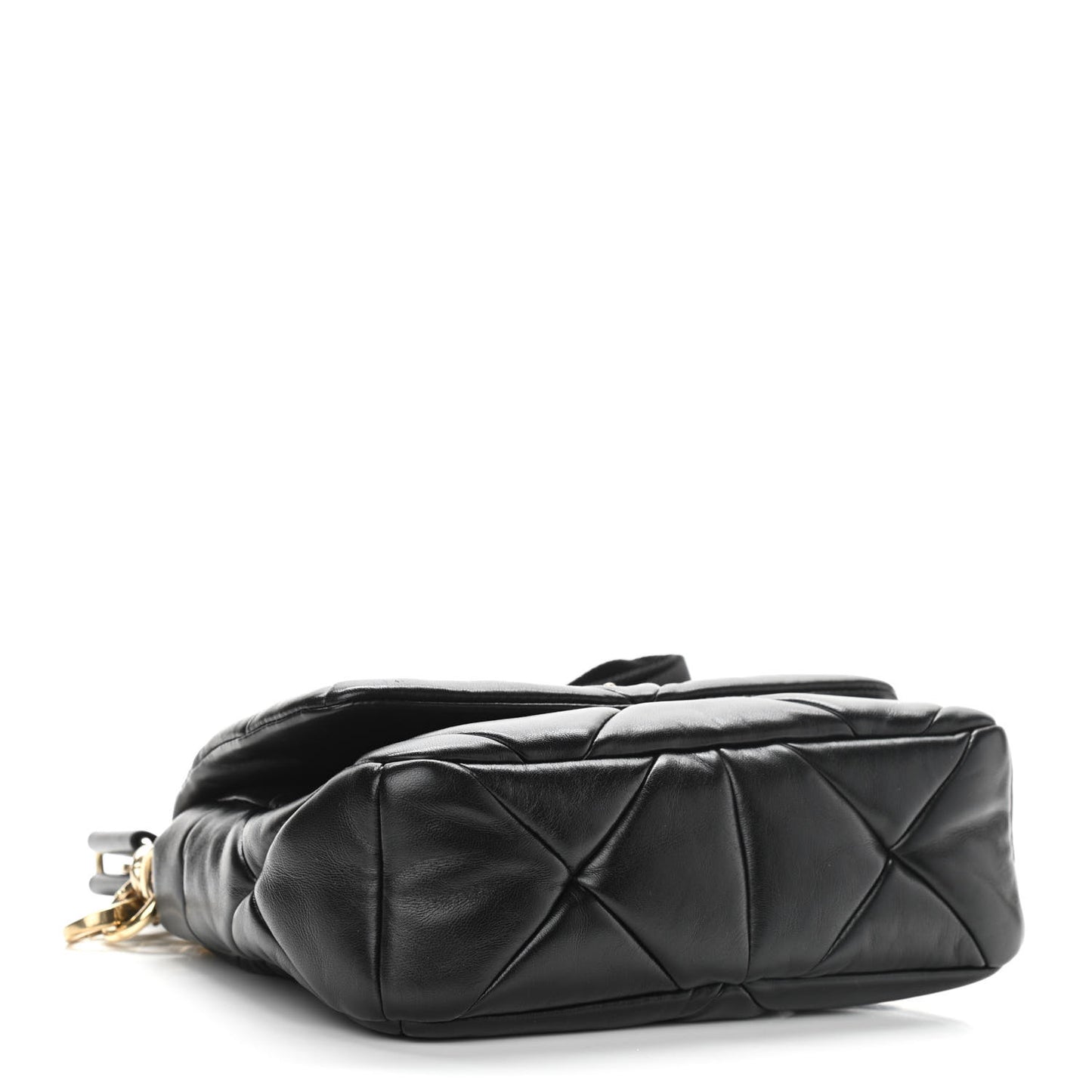 Nappa Re-Nylon Triangle Quilted Patchwork System Flap Shoulder Bag Black