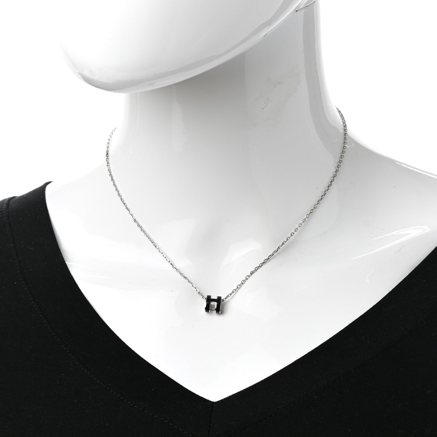 Lacquered Palladium Mini Pop H Pendant Necklace Black