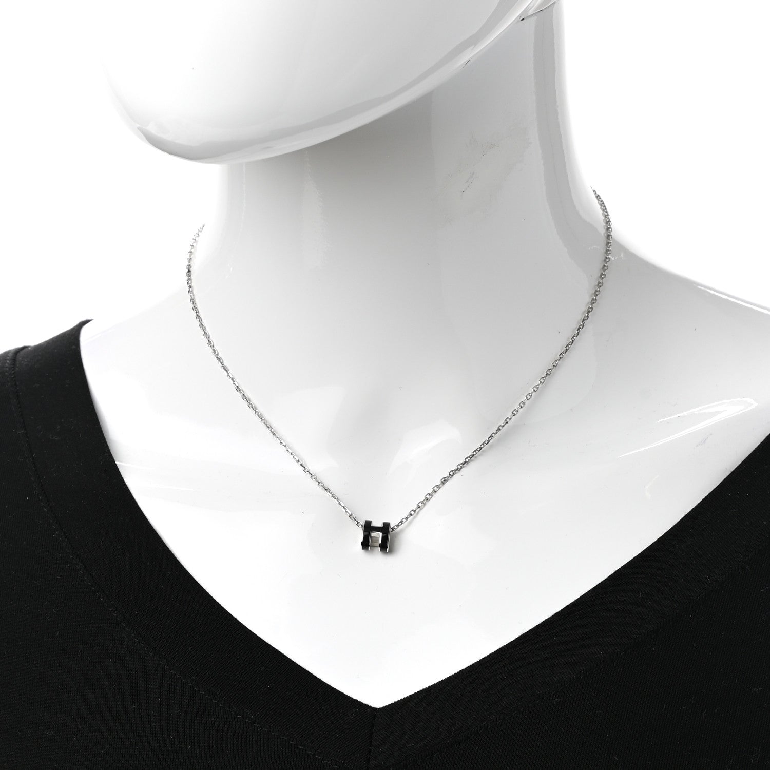 Hermes Lacquered Palladium Mini Pop H Pendant Necklace Black 2 of 7