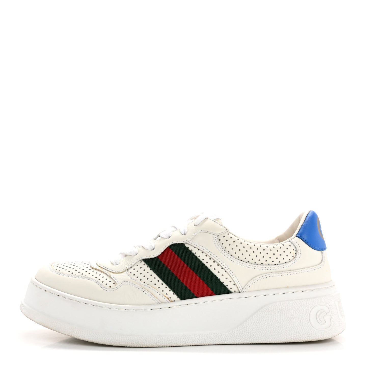 Calfskin Web Perforated Womens Platform 55mm Sneakers 40 White Bright Splash