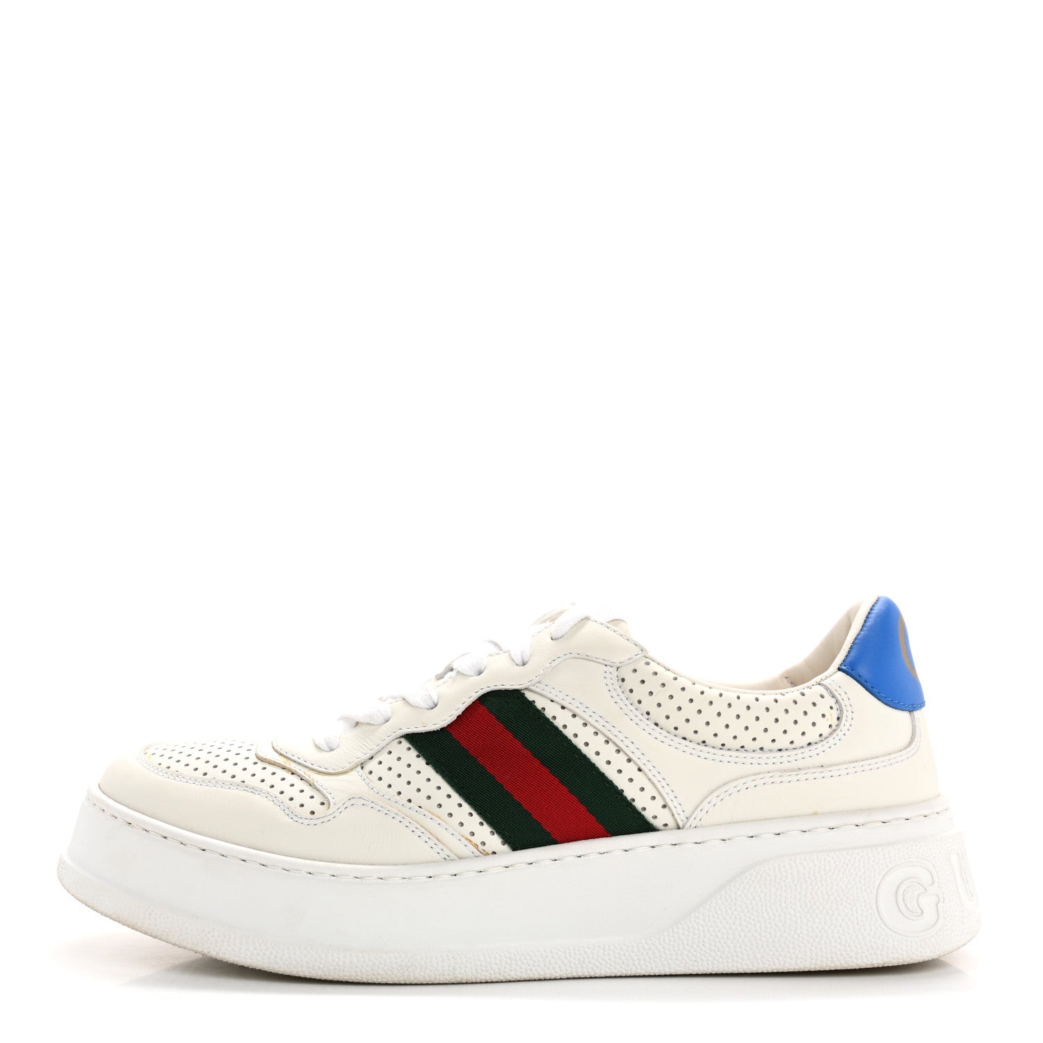 Gucci Calfskin Web Perforated Womens Platform 55mm Sneakers 40 White Bright Splash 1 of 18
