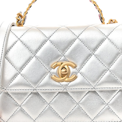 Chanel Metallic Calfskin Quilted Mini Metal Top Handle Flap Silver 8 of 13