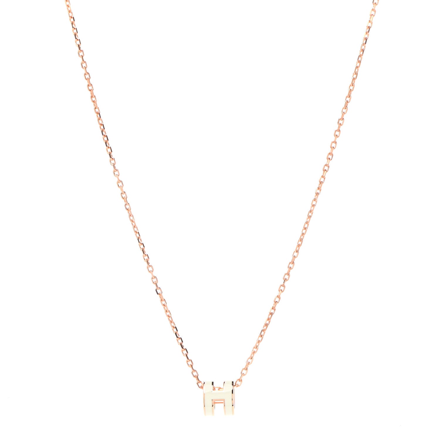 Hermes Lacquered Rose Gold Mini Pop H Pendant Necklace White 1 of 8
