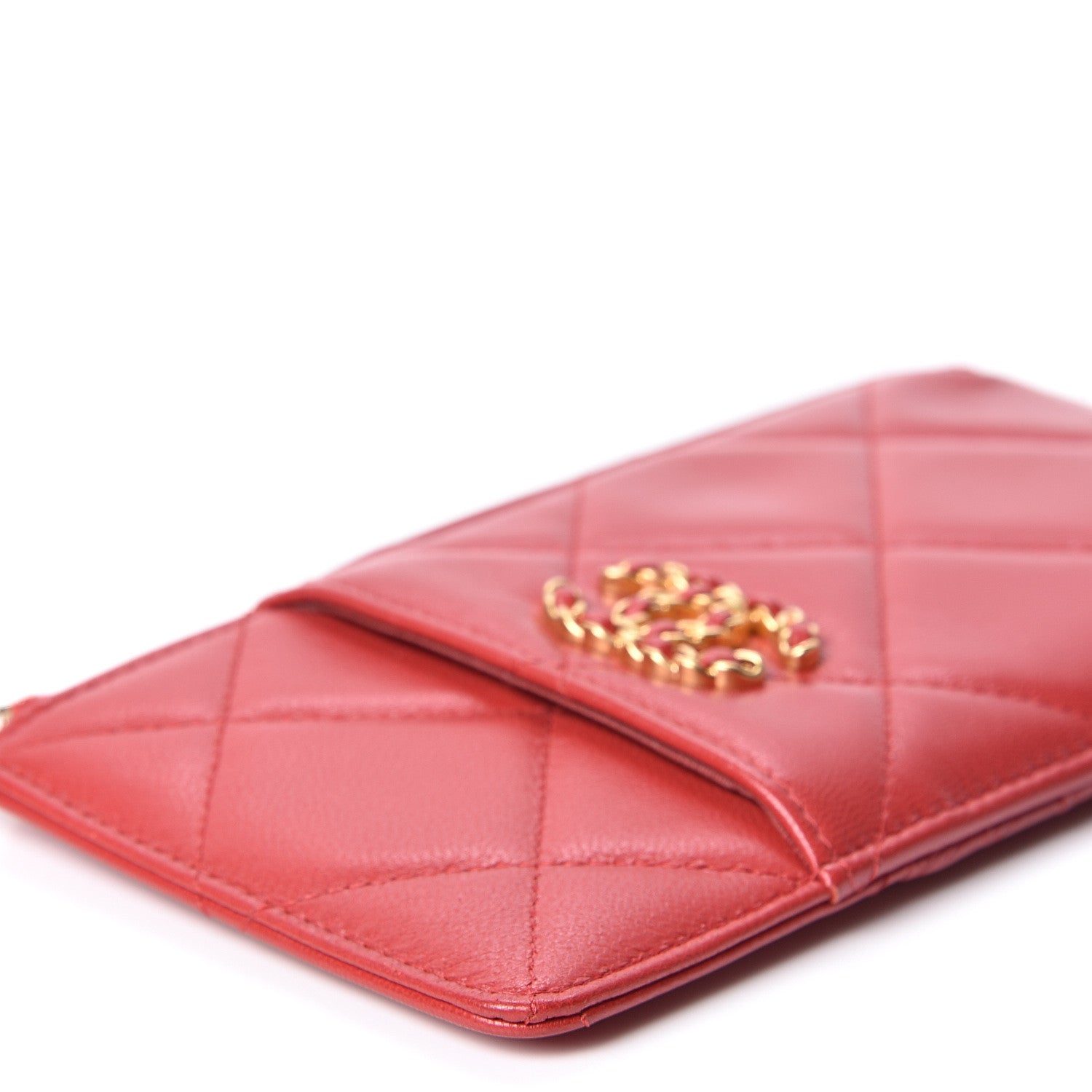 Chanel Shiny Goatskin Quilted 19 Flat Wallet Pouch Red 8 of 9