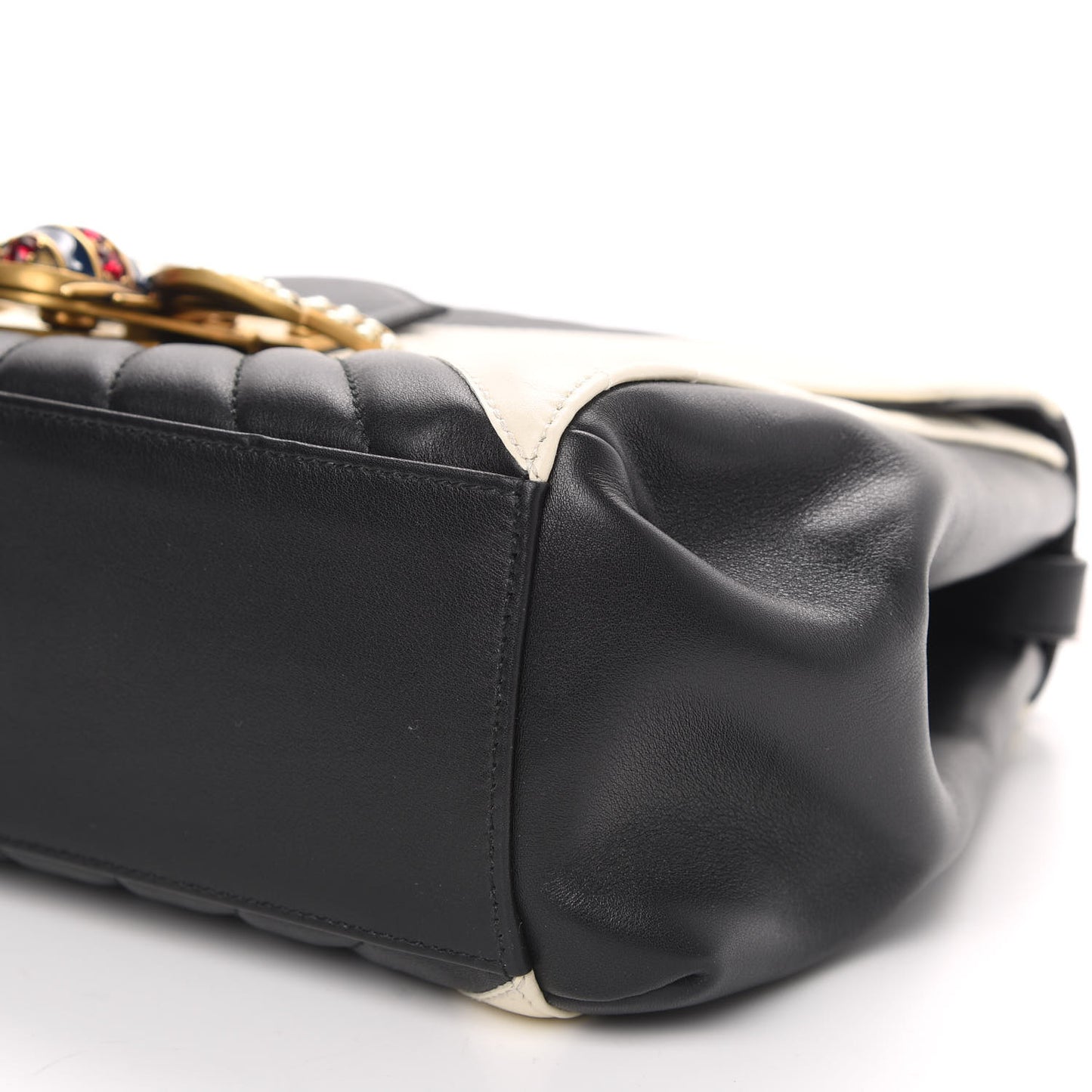 Calfskin Bamboo Trapuntata Queen Margaret Top Handle Bag Mystic White Black