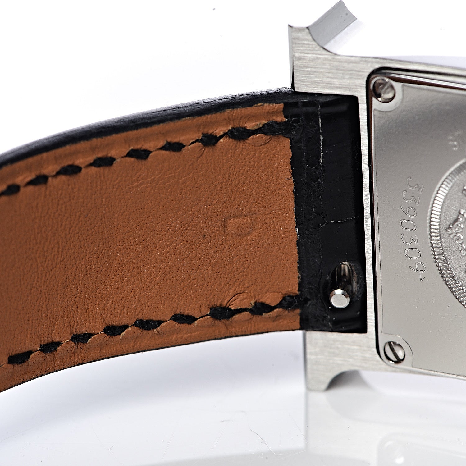 Hermes Stainless Steel Alligator Diamond Lacquer 21mm Heure H Hour Double Jeu Quartz Watch Noir 8 of 10